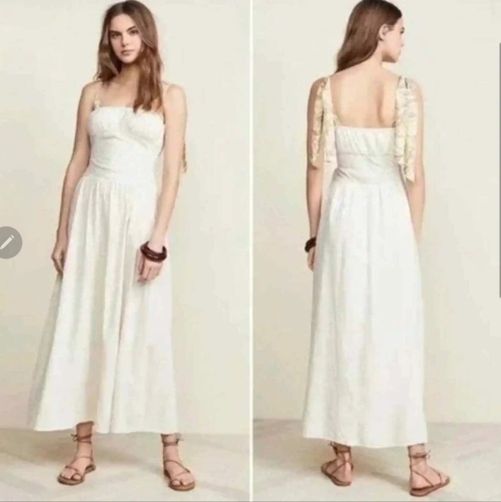 Freepeople smocked Tie-Shoulder Cream Sundress size 10